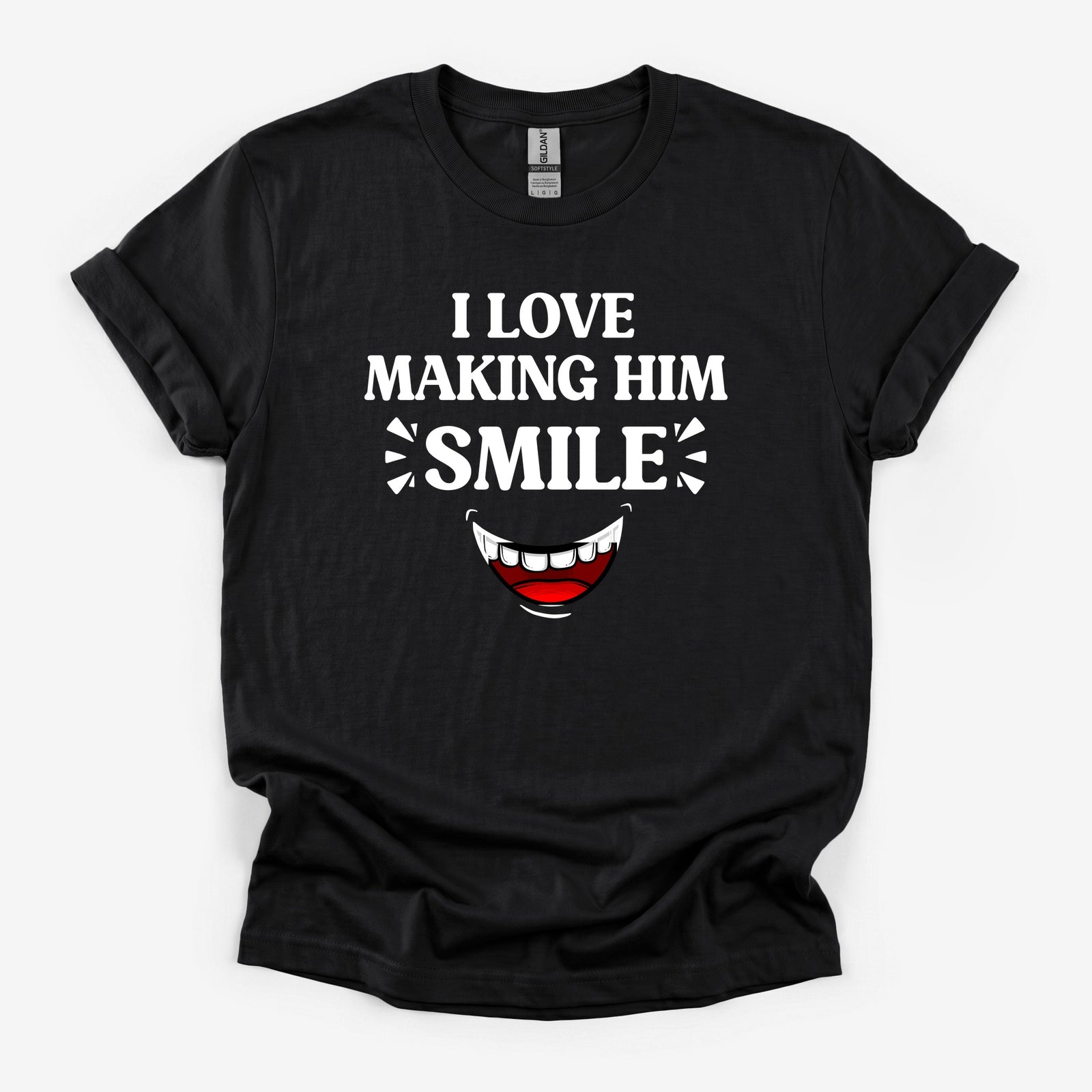 I Love Making Him Smile - Black Deluxe Tee