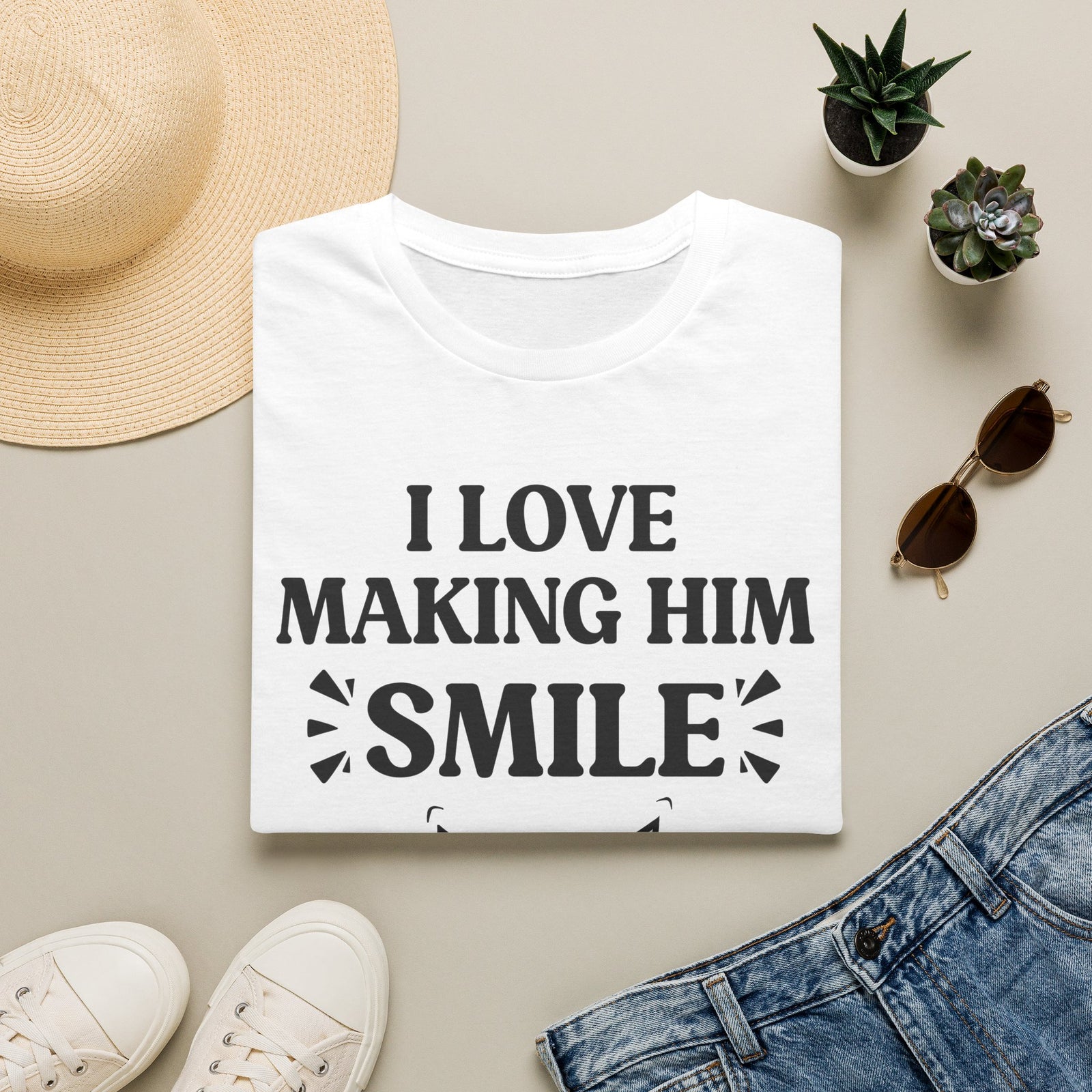 I Love Making Him Smile | Matching Couples Tee (She Wears)