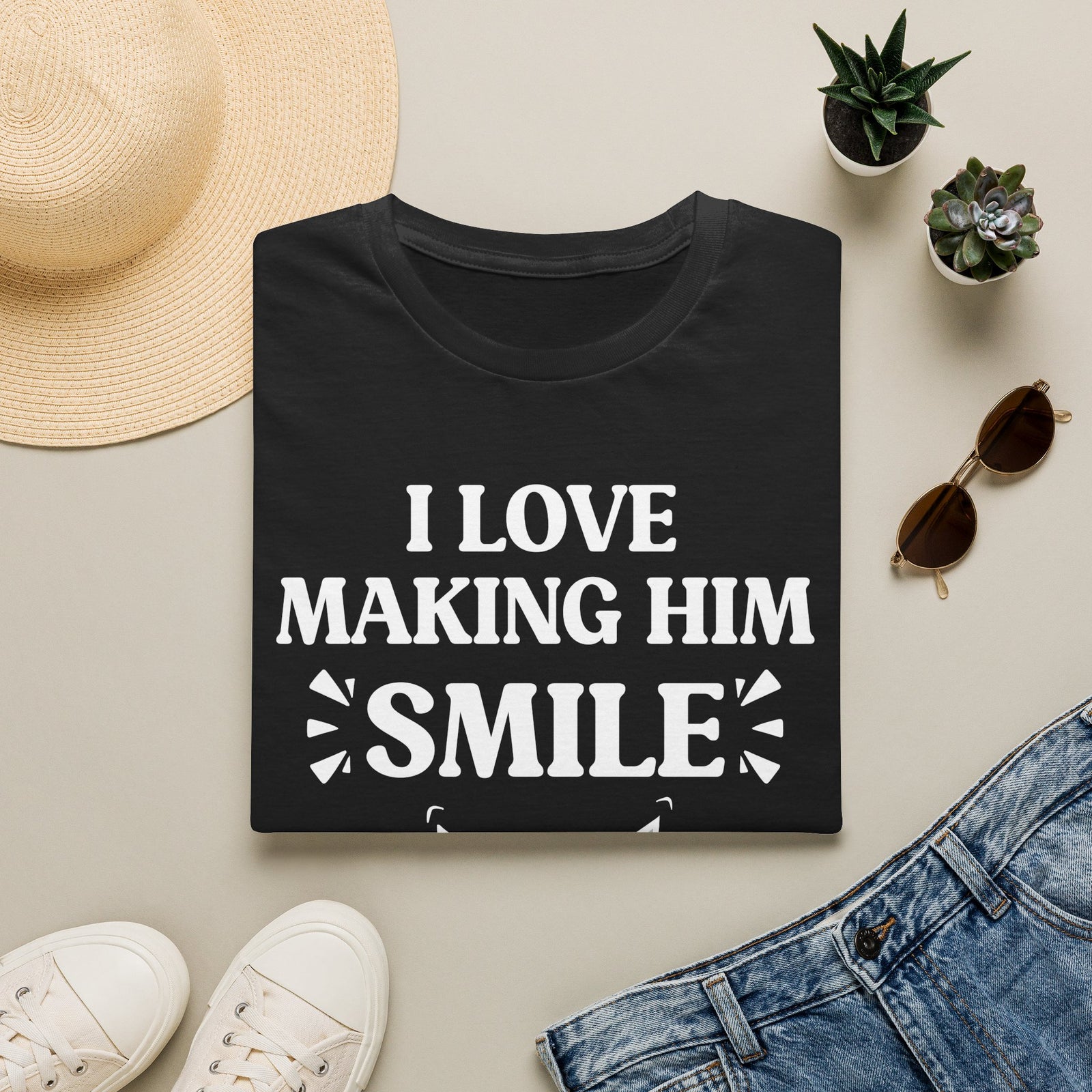 I Love Making Him Smile | Matching Couples Tee (She Wears)