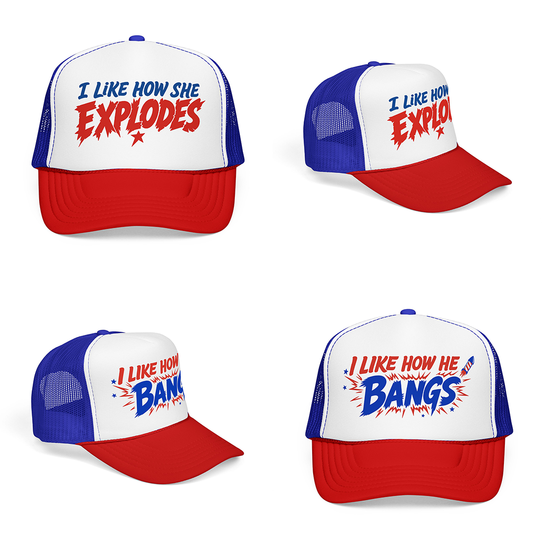 I Like How She Explodes & I like how he bangs | Trucker Caps