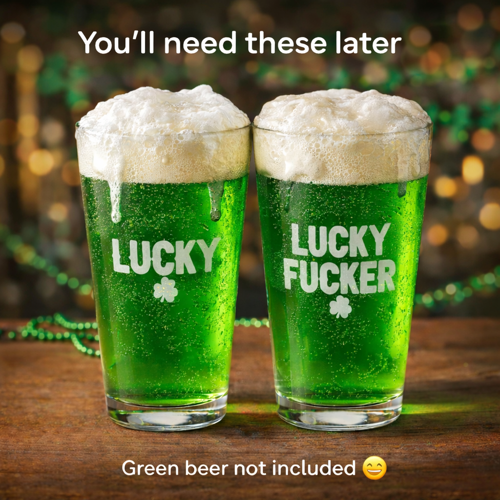 Lucky & Lucky Fucker Engraved Pint Glasses | 16oz
