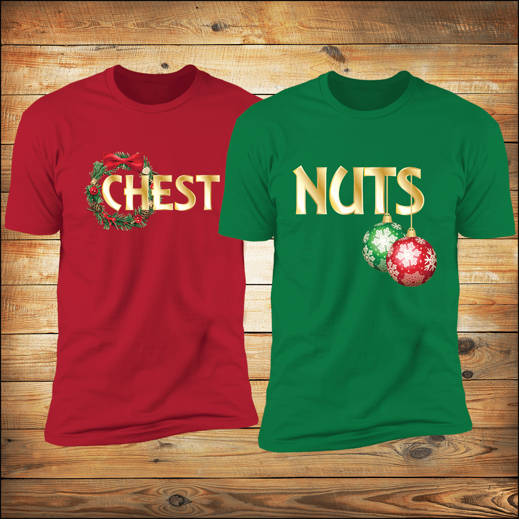 Chestnuts Matching Couples Tees | Red &amp; Green Holiday Set