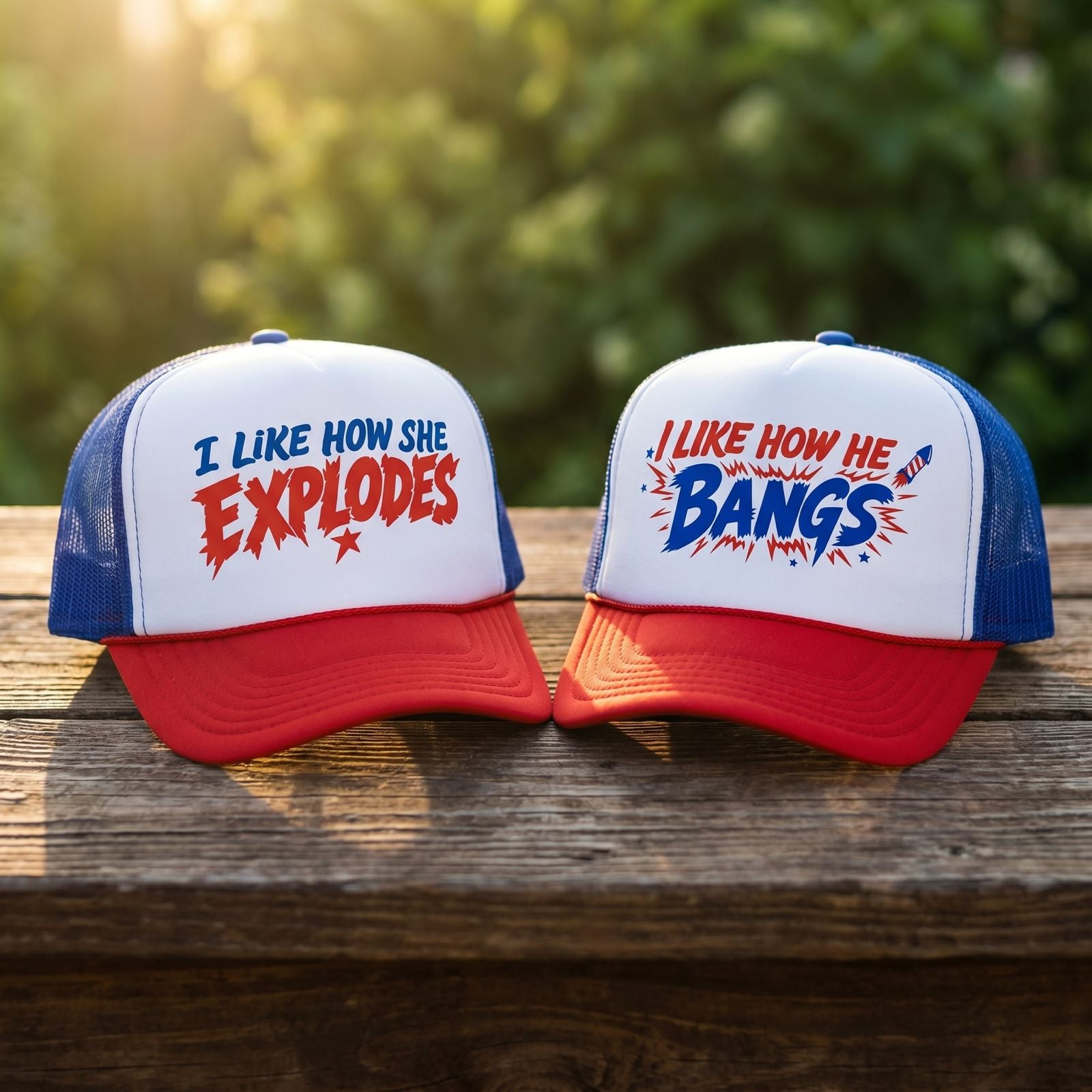 Red white royal foam trucker hat couples set