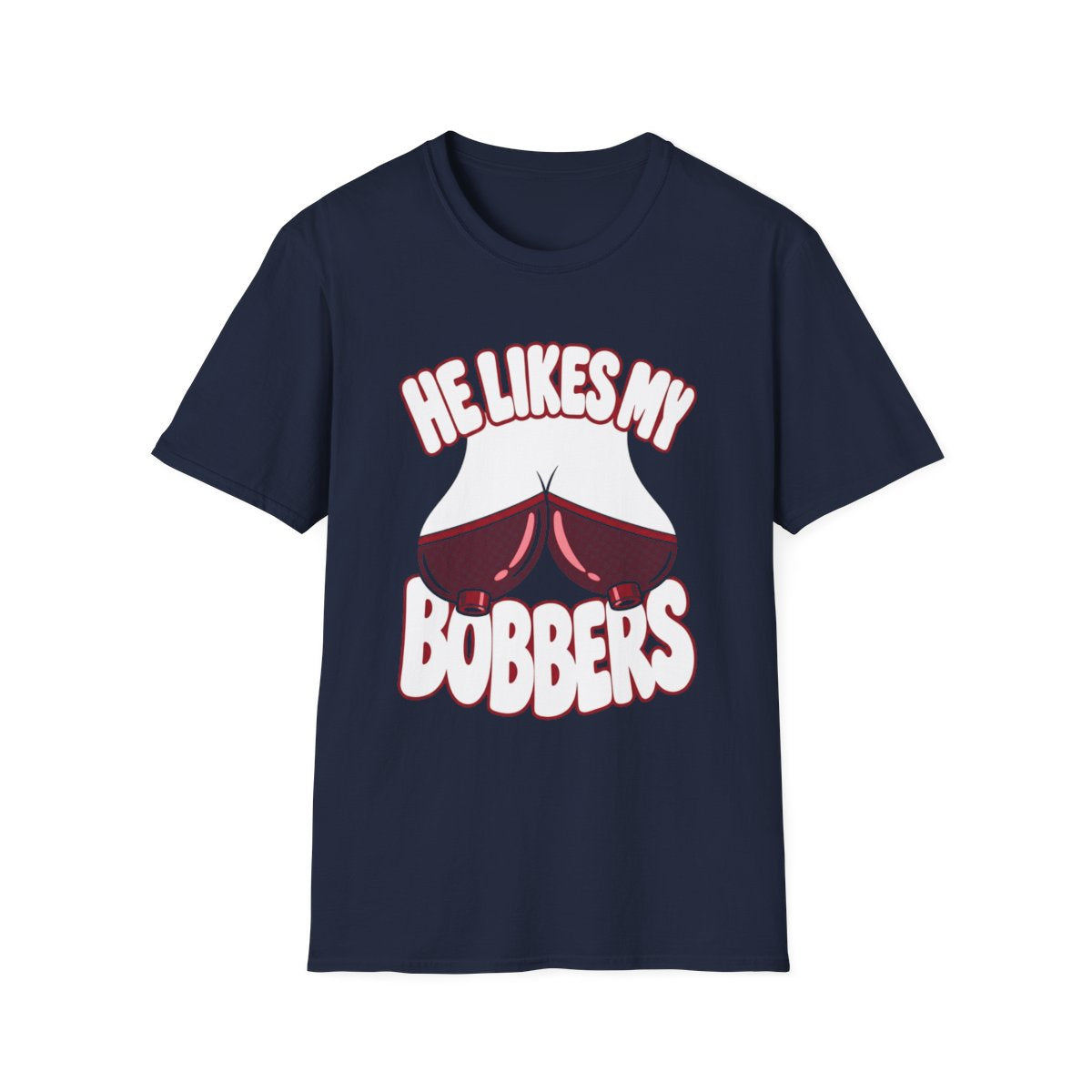 He Likes My Bobbers halftone tee, Navy, front