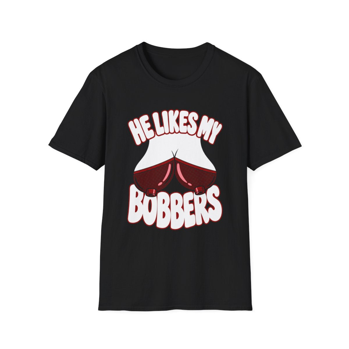 He Likes My Bobbers halftone tee, Black, front