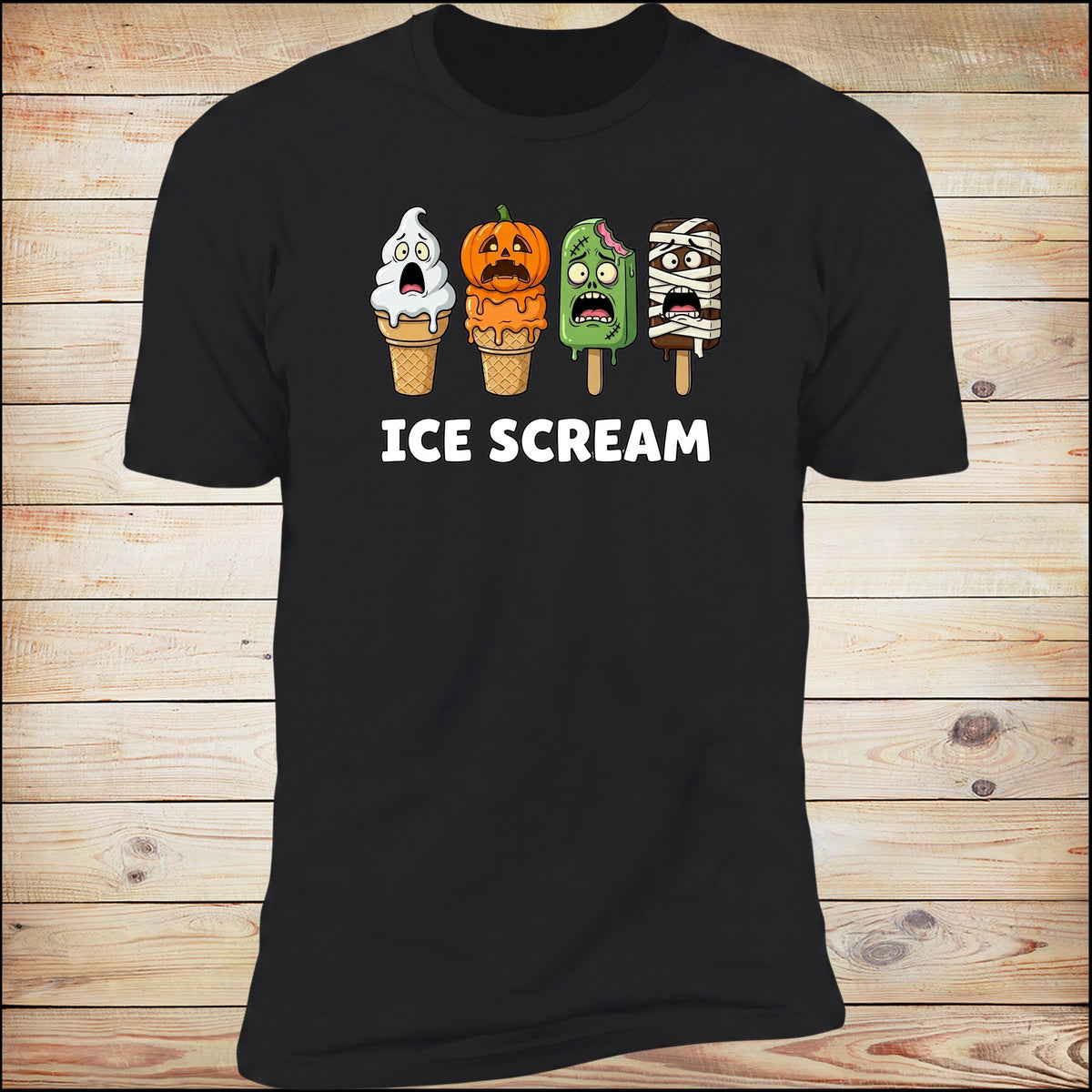 Ice Scream screaming edition tee in Black on wood