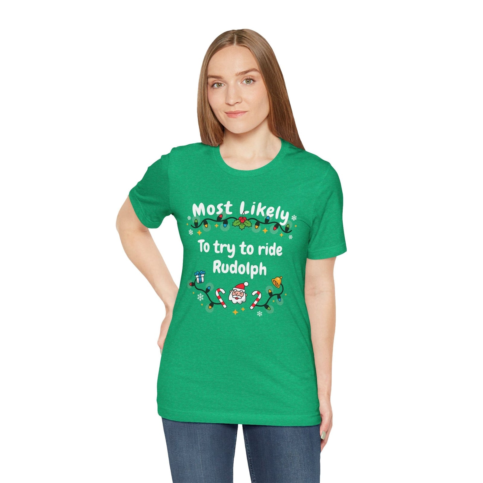 Most Likely To try To Ride Rudolph Unisex Deluxe Tee