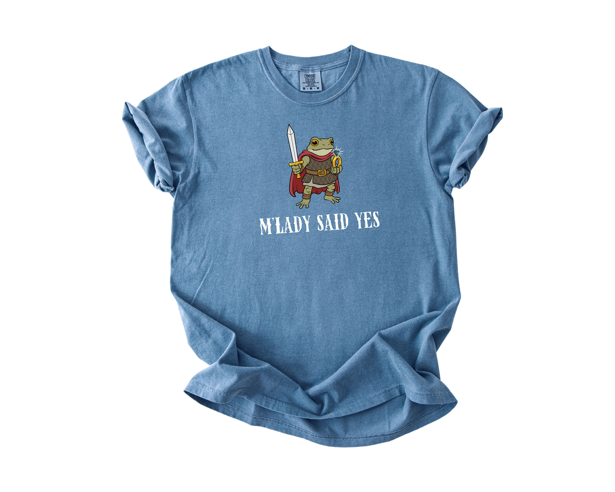 “M’LADY SAID YES” + “ENGAGED, M’LORD” Comfort Colors® Engagement Tee Bundle