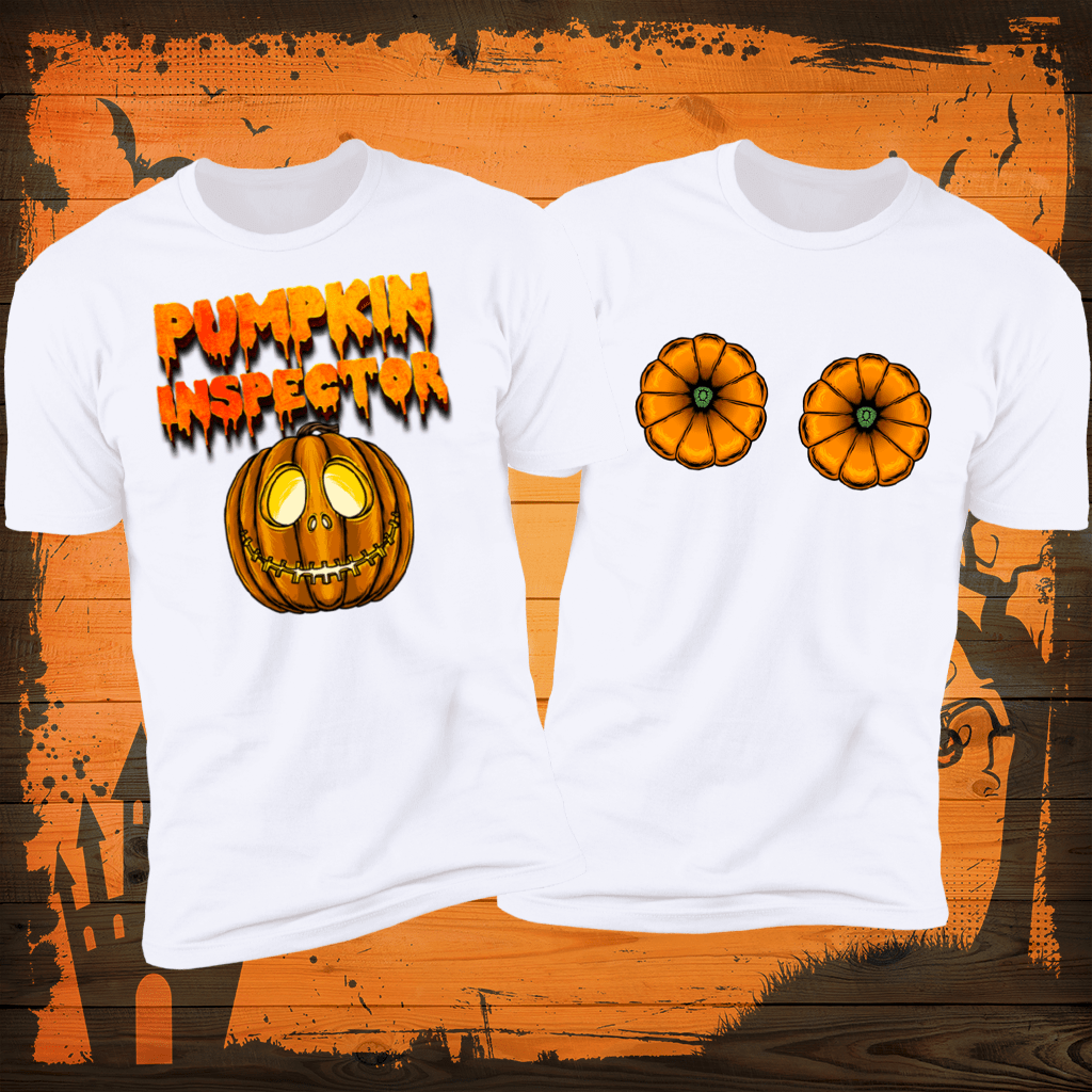 Pumpkin Inspector & Pumpkin tits Deluxe Halloween Couples Tees
