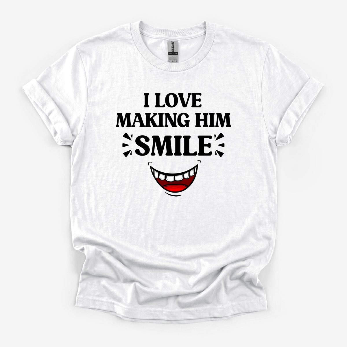 I Love Making Him Smile - White Deluxe Tee